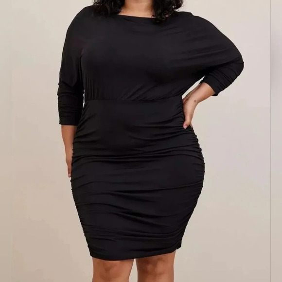 Torrid Mini Studio Knit Shirred Dress Black Size 3 3X Bodycon Jersey Long Sleeve - Picture 11 of 11